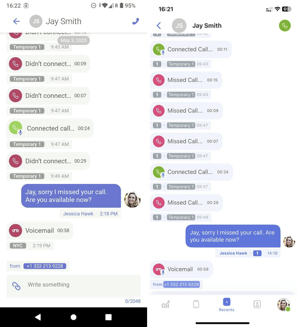 Recents in the App